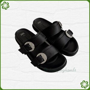 ZARA Rhinestone Buckled Slip-On Sandals